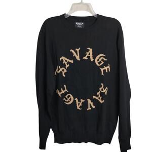 M1040) WXYZ Los Angeles Men's Black Savage Graphic Knit Pullover Sweater Medium